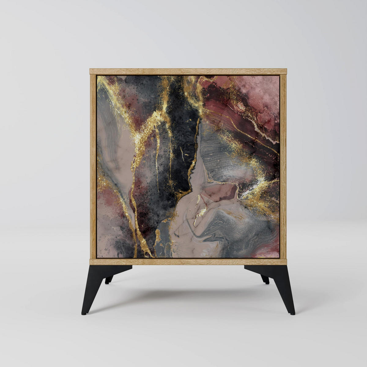 SIDEBOARD GOLDEN TIDES, Eichefarben, 57,5x42x72,5 cm, Schwarze Metallfüße - Eichefarben/Multicolor, Holzwerkstoff/Metall (57.5/72.5/42cm) - SpaceRebels