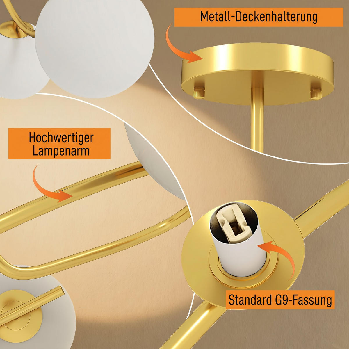 DECKENLEUCHTE Metall, Kunststoff Gold - Goldfarben, Metall (64/64/20cm) - HOMCOM