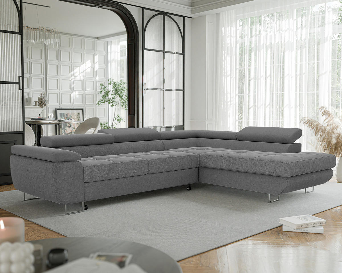 ECKSOFA ANTON mit Schlaffunktion und Bettkasten Hellgrau - Hellgrau, Holzwerkstoff/Kunststoff (274/203cm) - Idohome