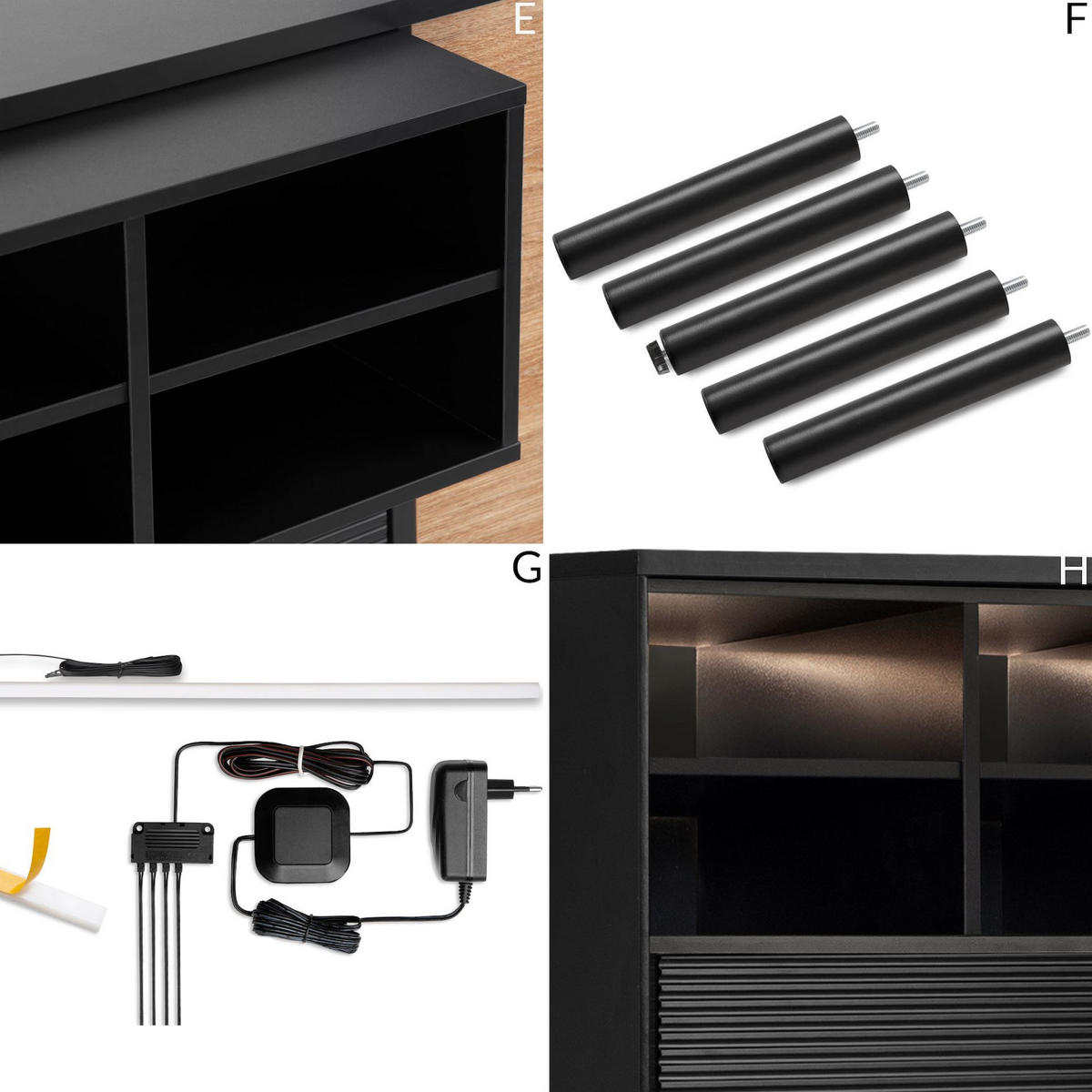 KOMMODE LOFTY Kreuzeinlage, schwarz / Eiche natur - Eichefarben/Schwarz, Holzwerkstoff (102/83/41cm) - KONSIMO®