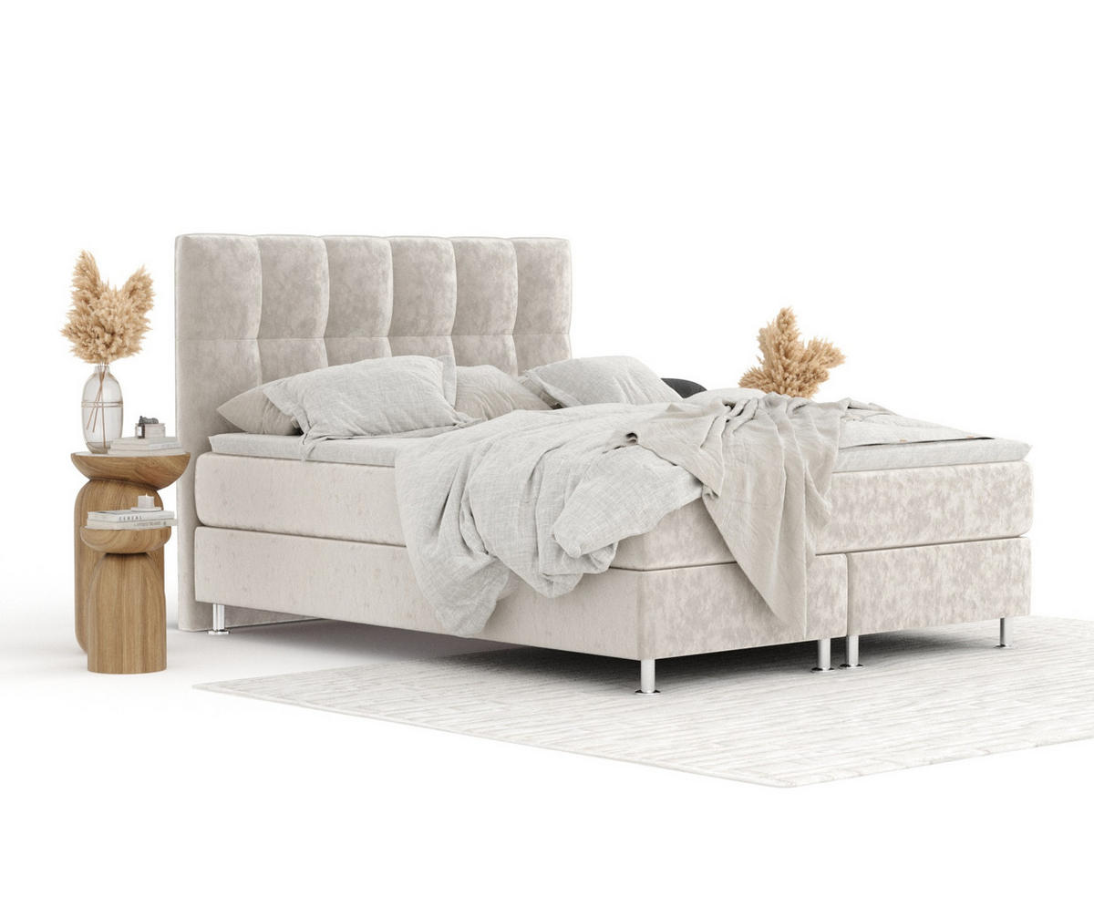 BOXSPRINGBETT Elisio Ecru 140/200 cm mit Latex-Topper - Ecru/Silberfarben, Holz/Holzwerkstoff (140/200cm) - Maison de Reve