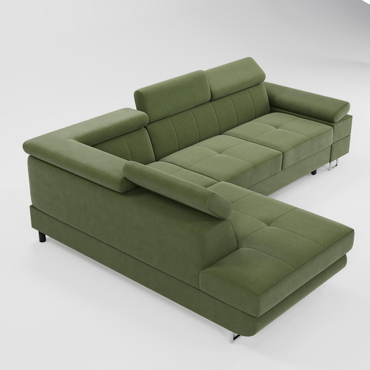 ECKSOFA CAROLINE Rechts Gelb matter Veloursstoff mit Schlaffunktion und Bettkasten - Chromfarben/Gelb, Textil (253/190cm) - Barchello