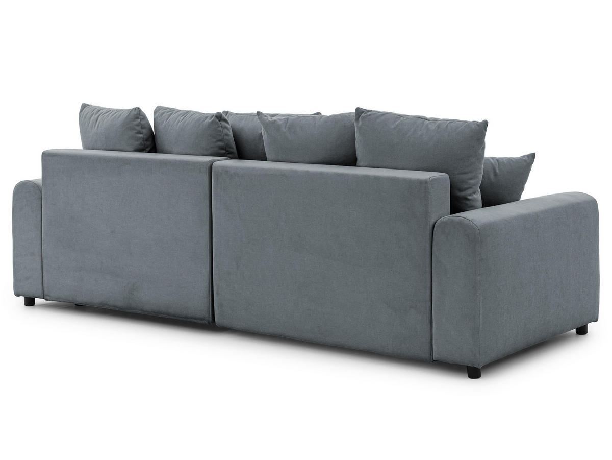 ECKSOFA Calma mit Schlaffunktion und Bettkasten im Bumpy-Design aus weichem Dunkelgrau Webstoff - Ottomane rechts - Dunkelgrau/Schwarz, Holz/Kunststoff (140/239cm) - S-Style