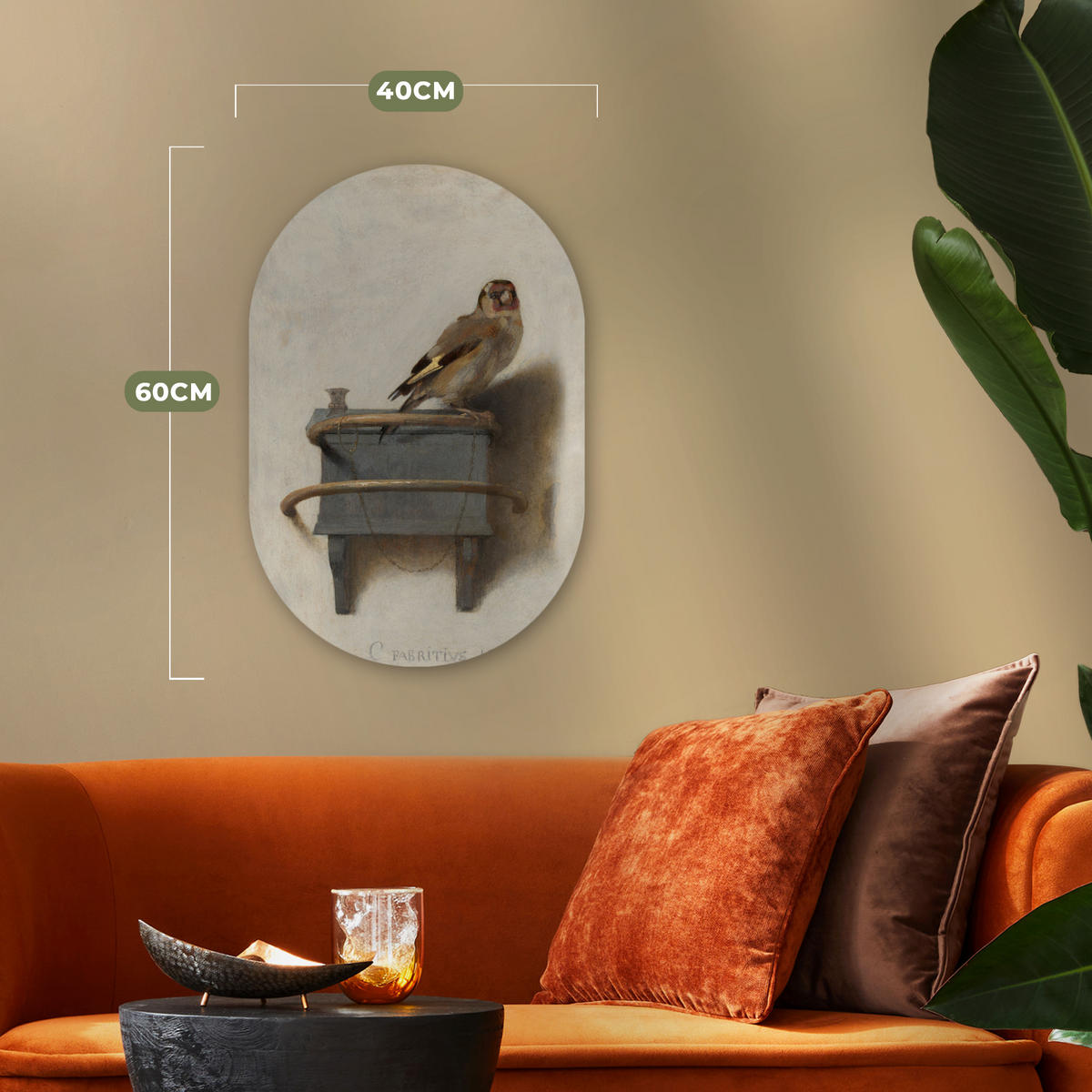 WANDBILD Stieglitz - Alter Meister - Carel Fabritius 40x60 cm - Grau, Kunststoff (40/60cm) - MuchoWow