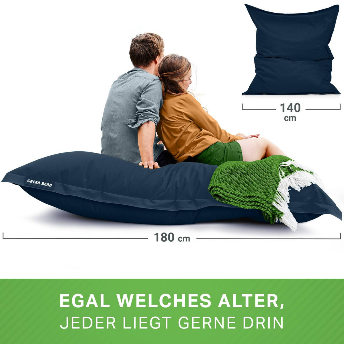 RIESEN-SITZSACK "Square" 120x160cm 270 L - Dunkelblau, Textil (120/25/160cm) - Green Bean
