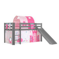 HOCHBETT mit Rutsche Karolina Massivholz Grau Textilset Princess 4 - Magenta/Grau, Holz (90/200cm) - 58aufmkessel