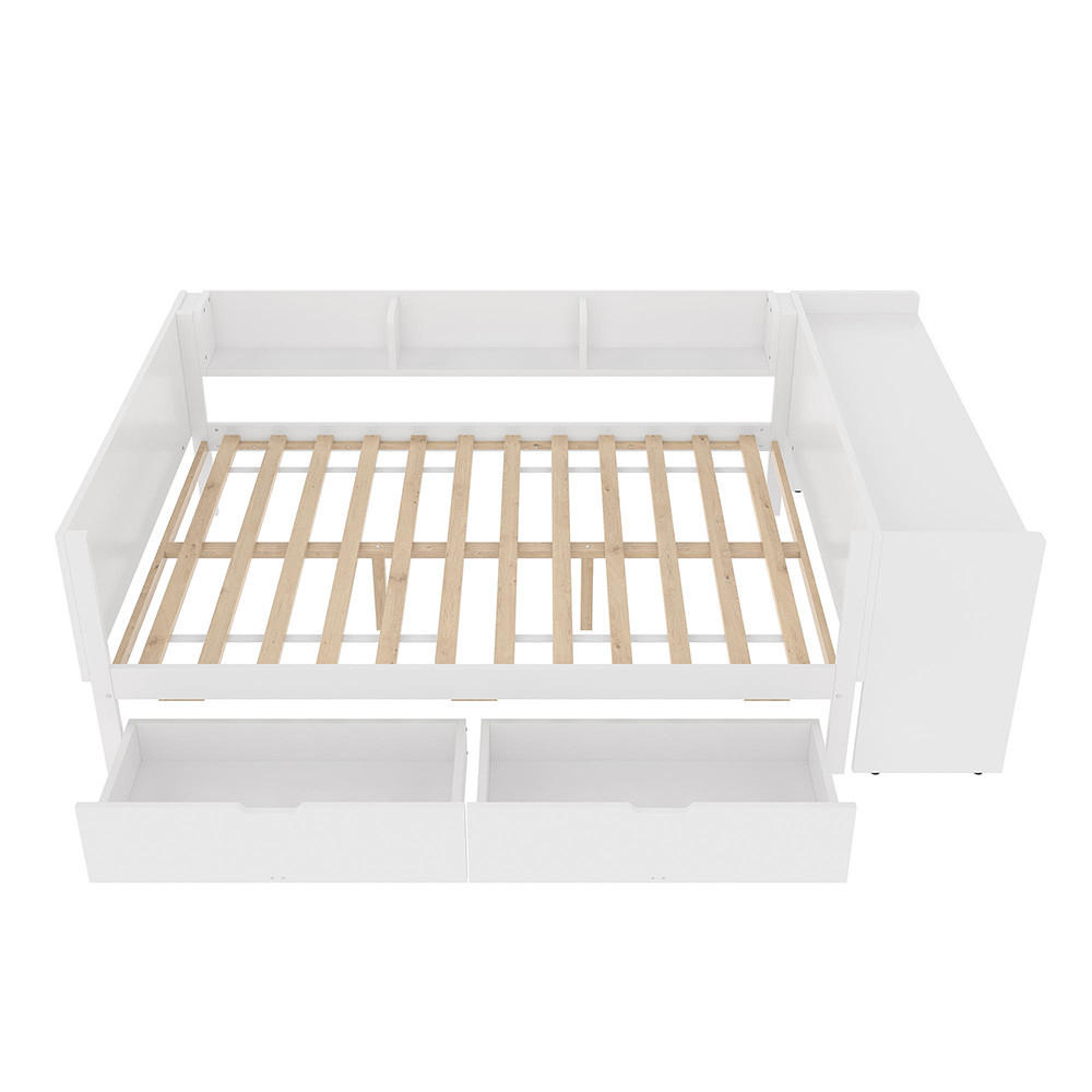DOPPELBETT 140x200cm mit 2 Schubladen，weiß - Weiß, Holz (140/200cm) - KOMHTOM