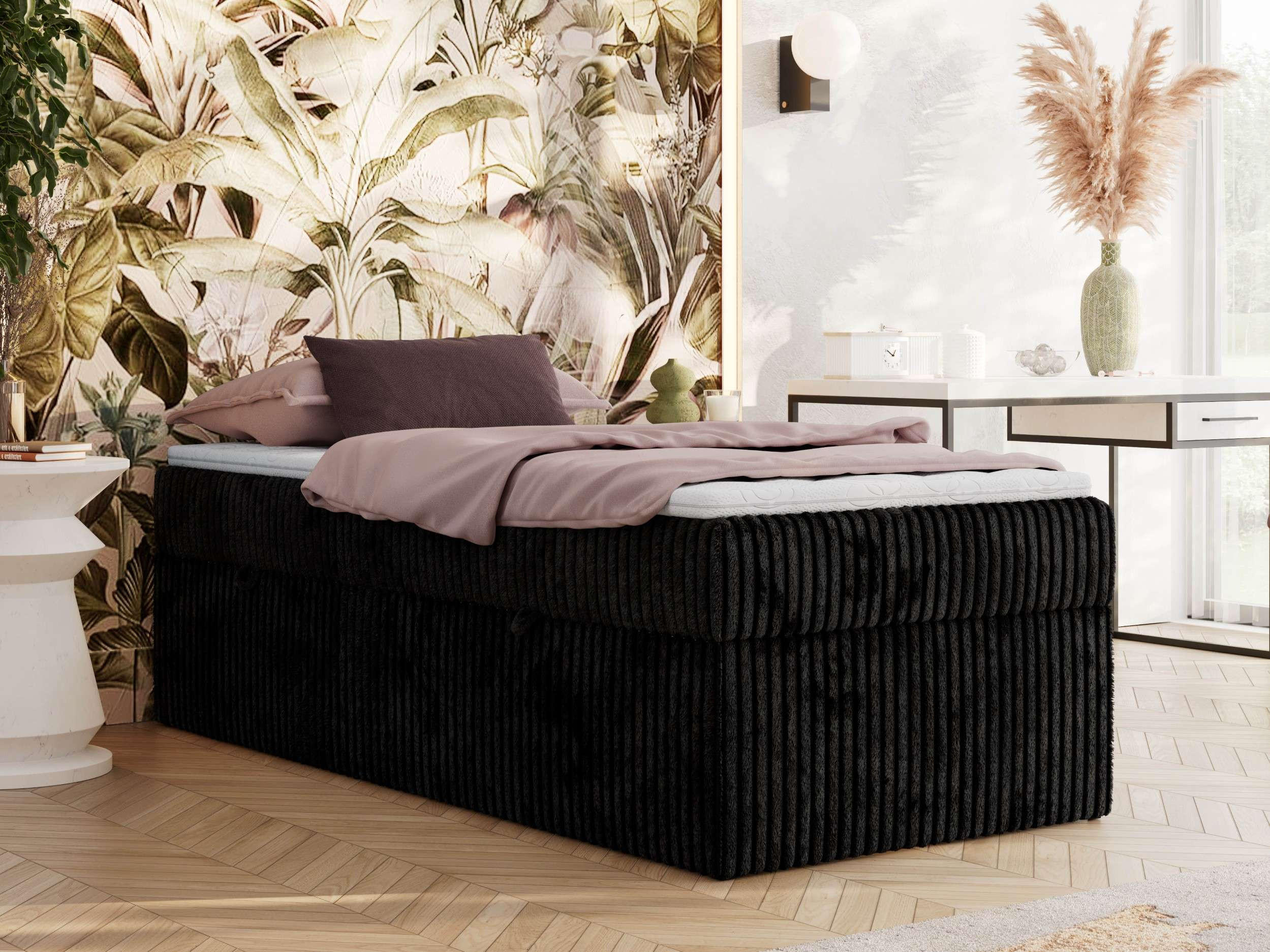 Thumbnail - MKS Boxbett, Schwarz, Textil, 1-Sitzer, H3, Rechteckig, 90x200 cm, Oeko-Tex®, Schlafzimmer, Betten, Boxspringbetten