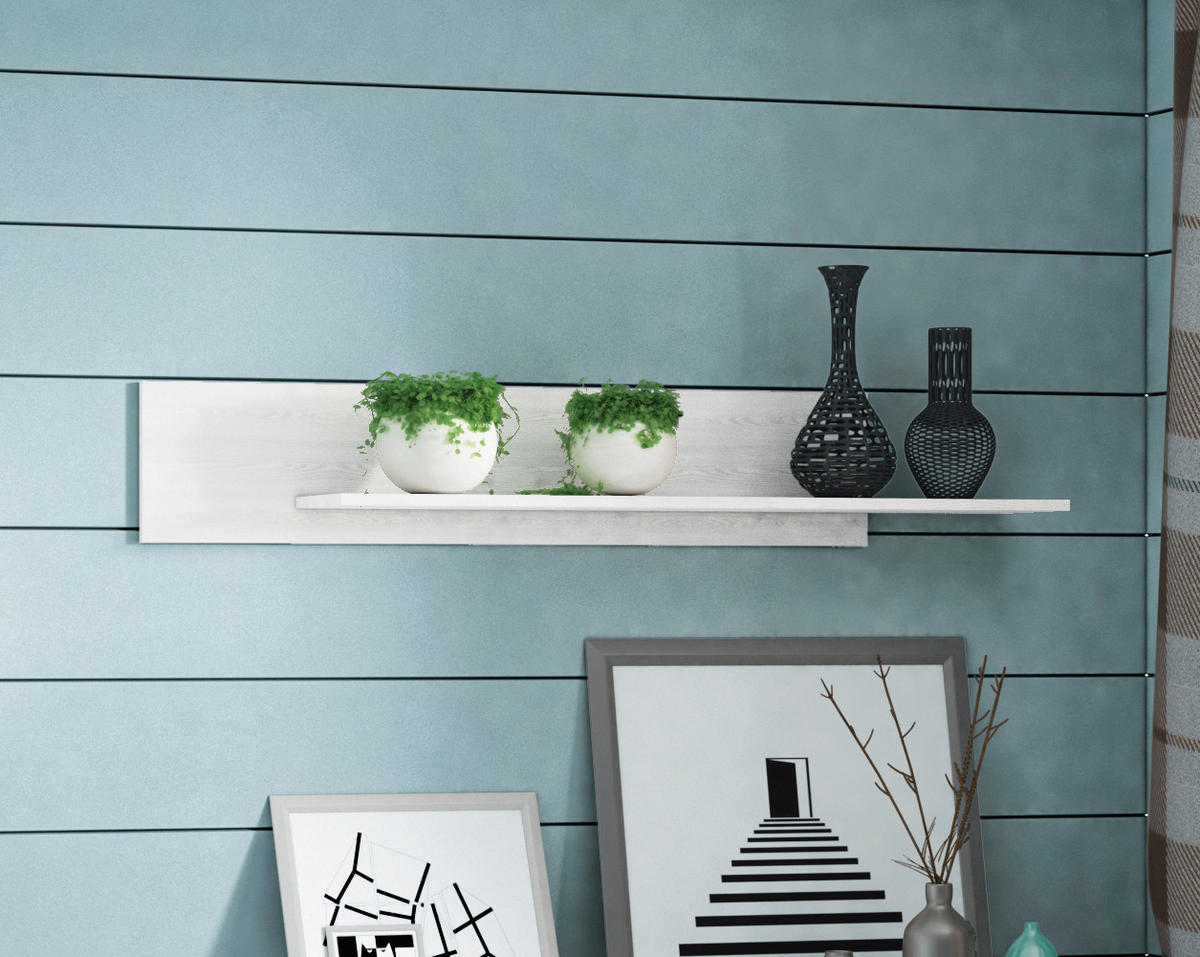 WANDREGAL Blanco Pinie weiß / grau 138 / 21 / 23cm - Weiß, Holz/Holzwerkstoff (138/23/21cm) - Feldmann-Wohnen