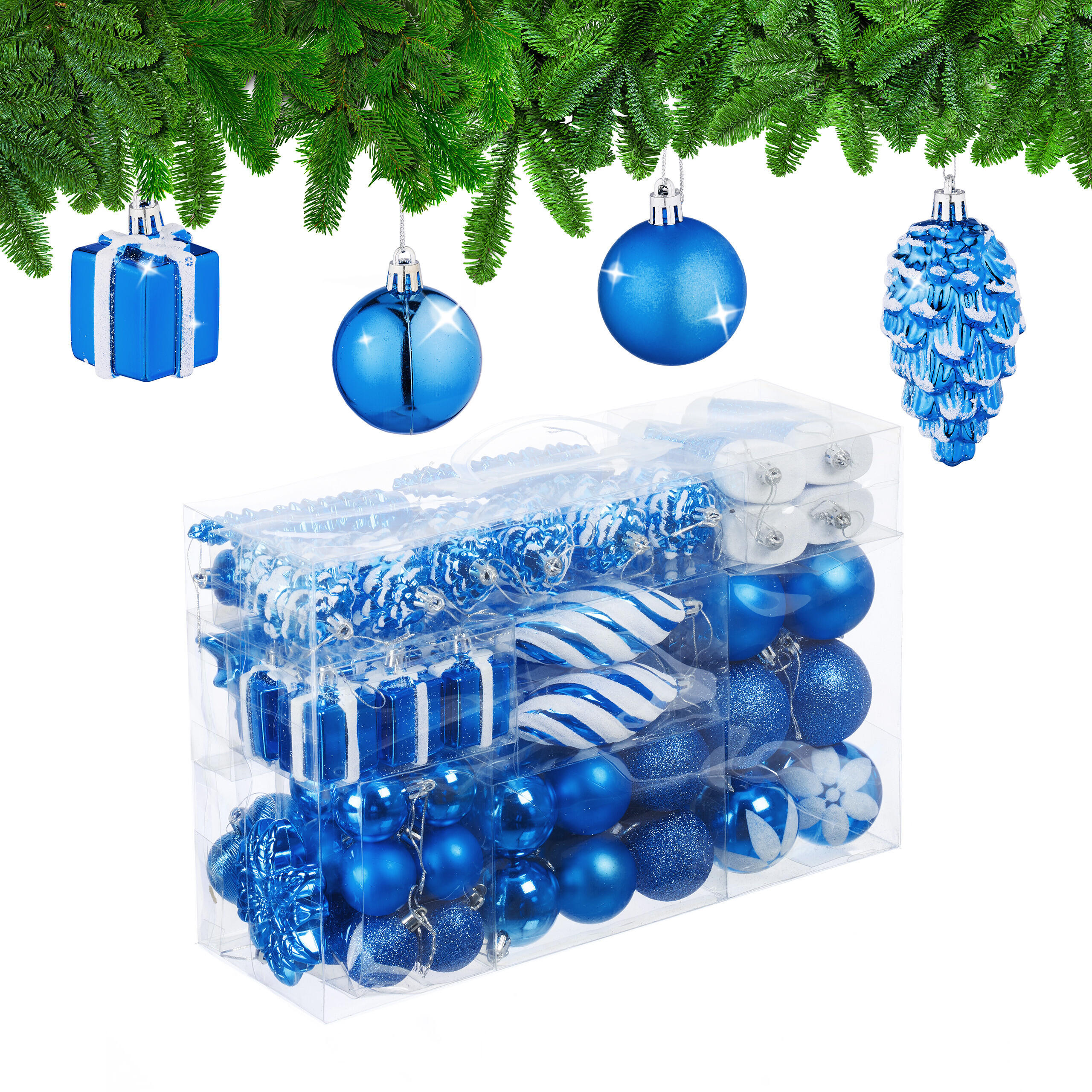 72-TLG.WEIHNACHTSKUGELN-SET - Blau, Kunststoff (38/24/12cm) - Relaxdays