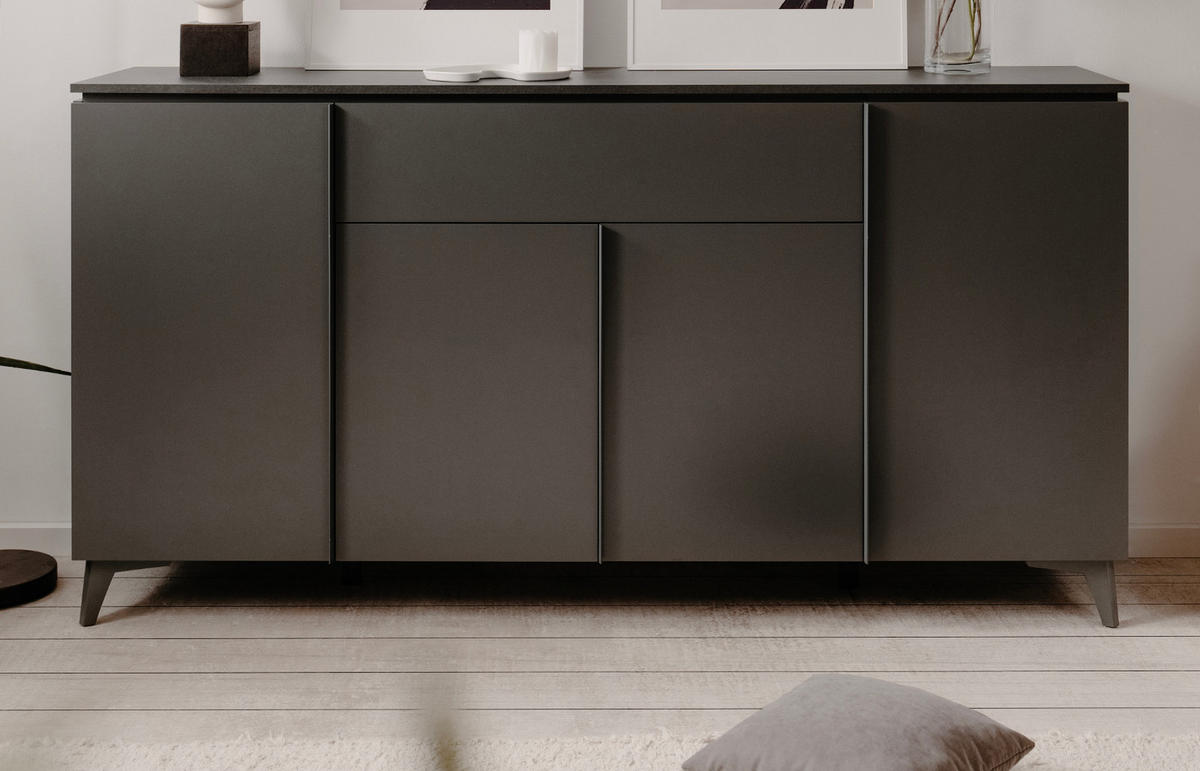 SIDEBOARD grau, Schiefer 177 cm, Kommode 4-türig - Grau, Holzwerkstoff/Kunststoff (177/92/40cm) - Furn.Design