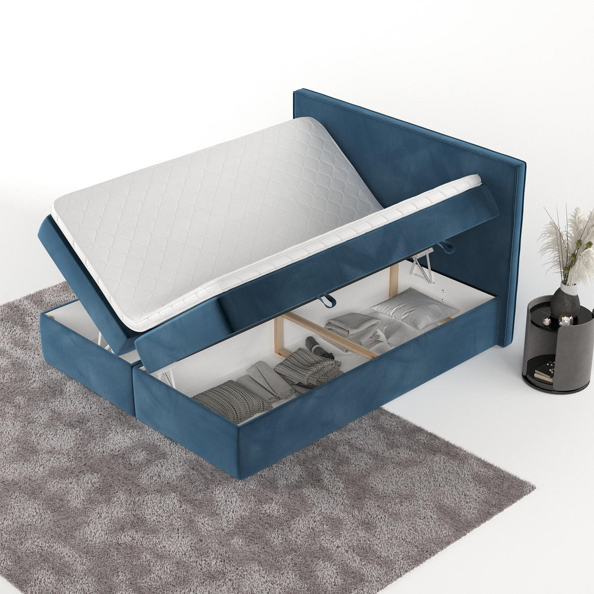 BOXBETT Nuvia 140/200 cm Dunkelblau im Kronos Stoff - Schwarz/Dunkelblau, Holz/Holzwerkstoff (140/200cm) - AltaBeds