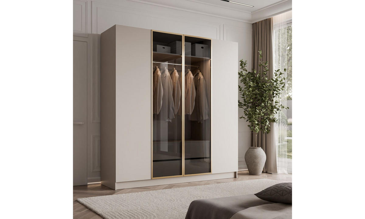 KLEIDERSCHRANK ATRIUM GOLD 200/57/210 cm Push-to-Open ohne LED-Beleuchtung - Kaschmir, Holzwerkstoff (200/210/57cm) - Lookway