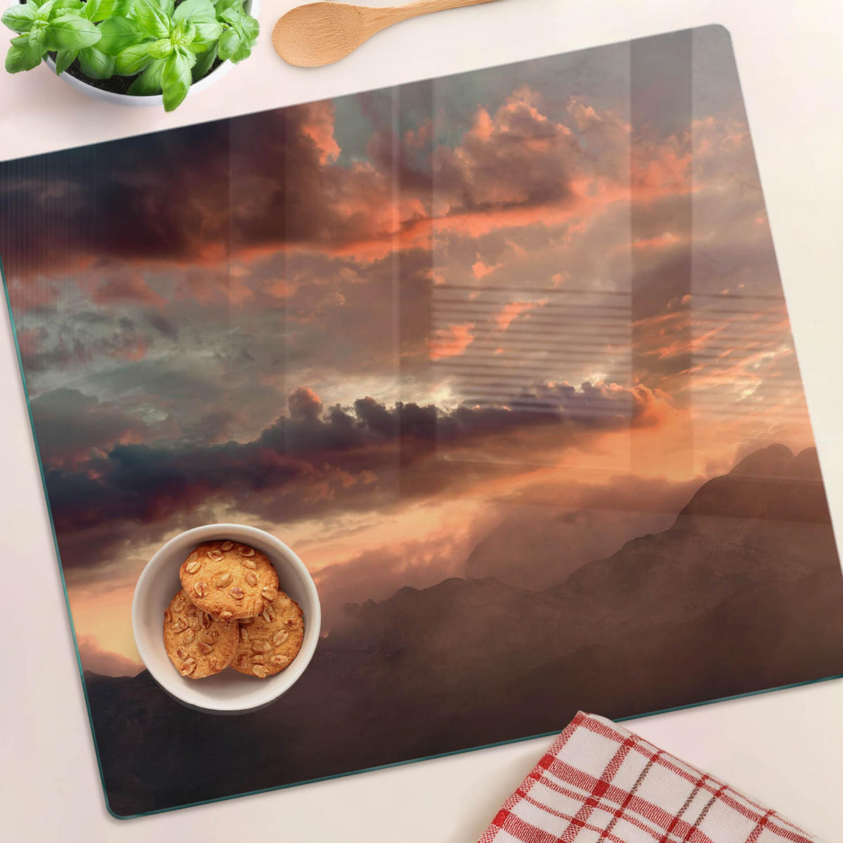 GLASPLATTE 60x52 cm Sonnenuntergangsberg - Orange, Glas (60/0.4/52cm) - TULUP
