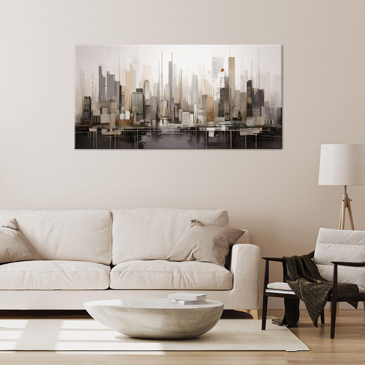 LEINWANDBILD Stadt Panorama Abstraktion 120x60cm - Beige, Textil (120/60cm) - Feeby