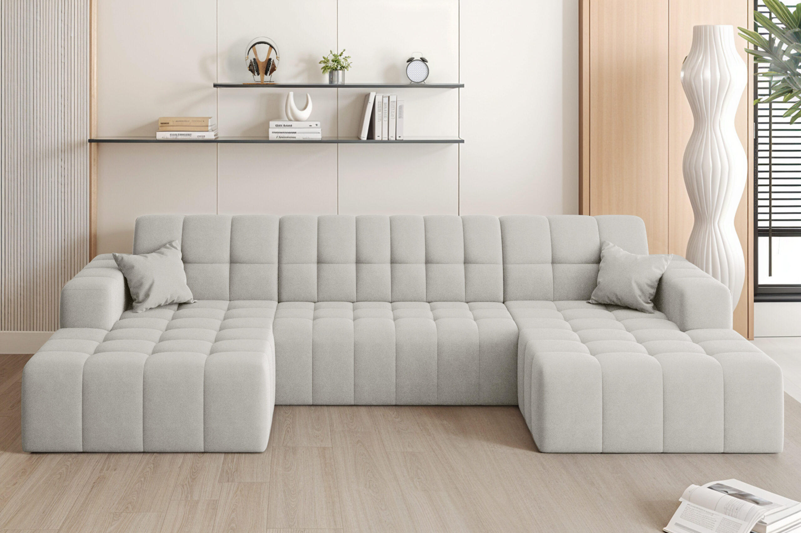 ECKSOFA U-Form Nimes Stoff Portland Weiß - Weiß, Holz/Textil (168/350cm) - Kaiser Möbel