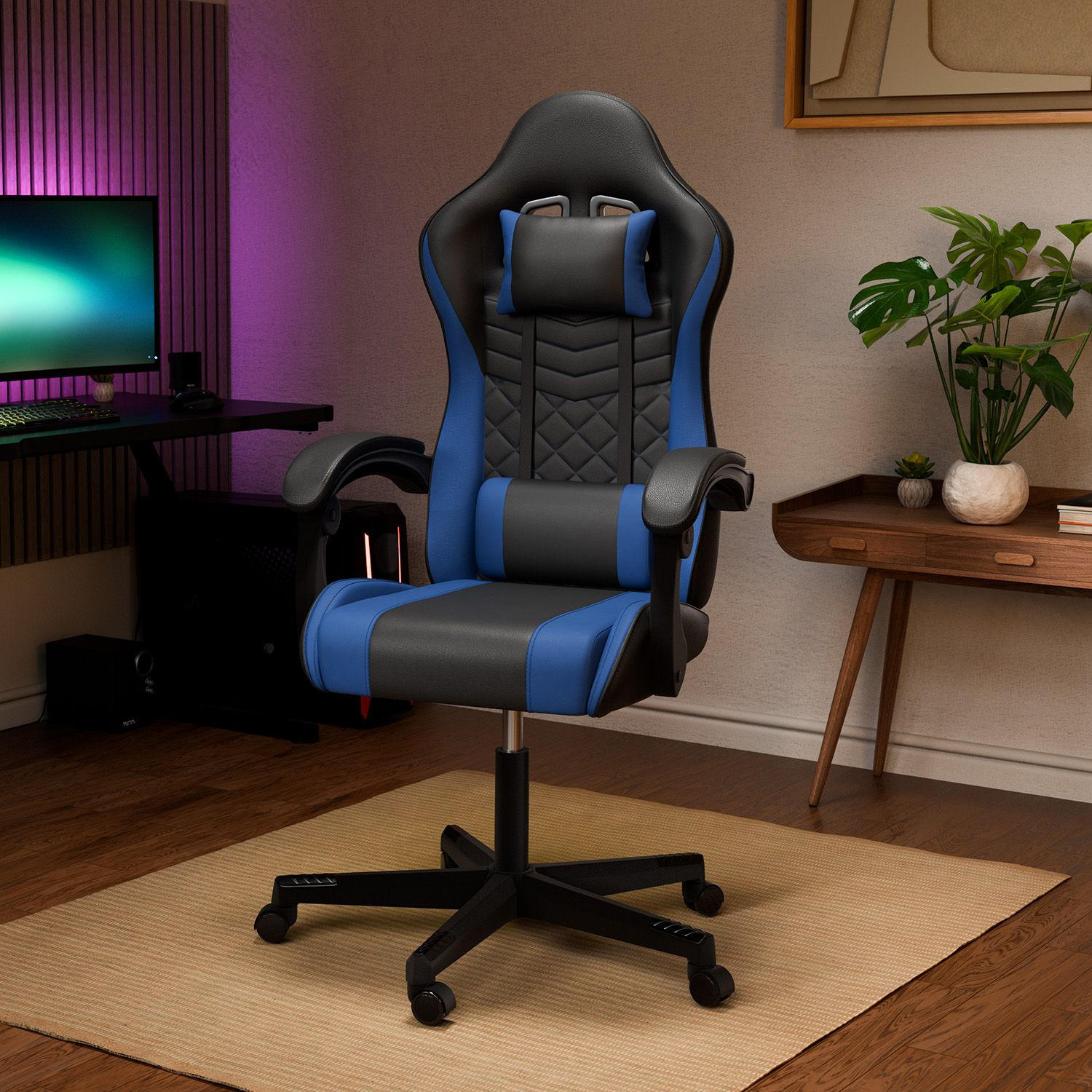 GAMINGSTUHL HyperSeat schwarz/blau - Blau, Kunststoff (63/131/121cm) - Juskys
