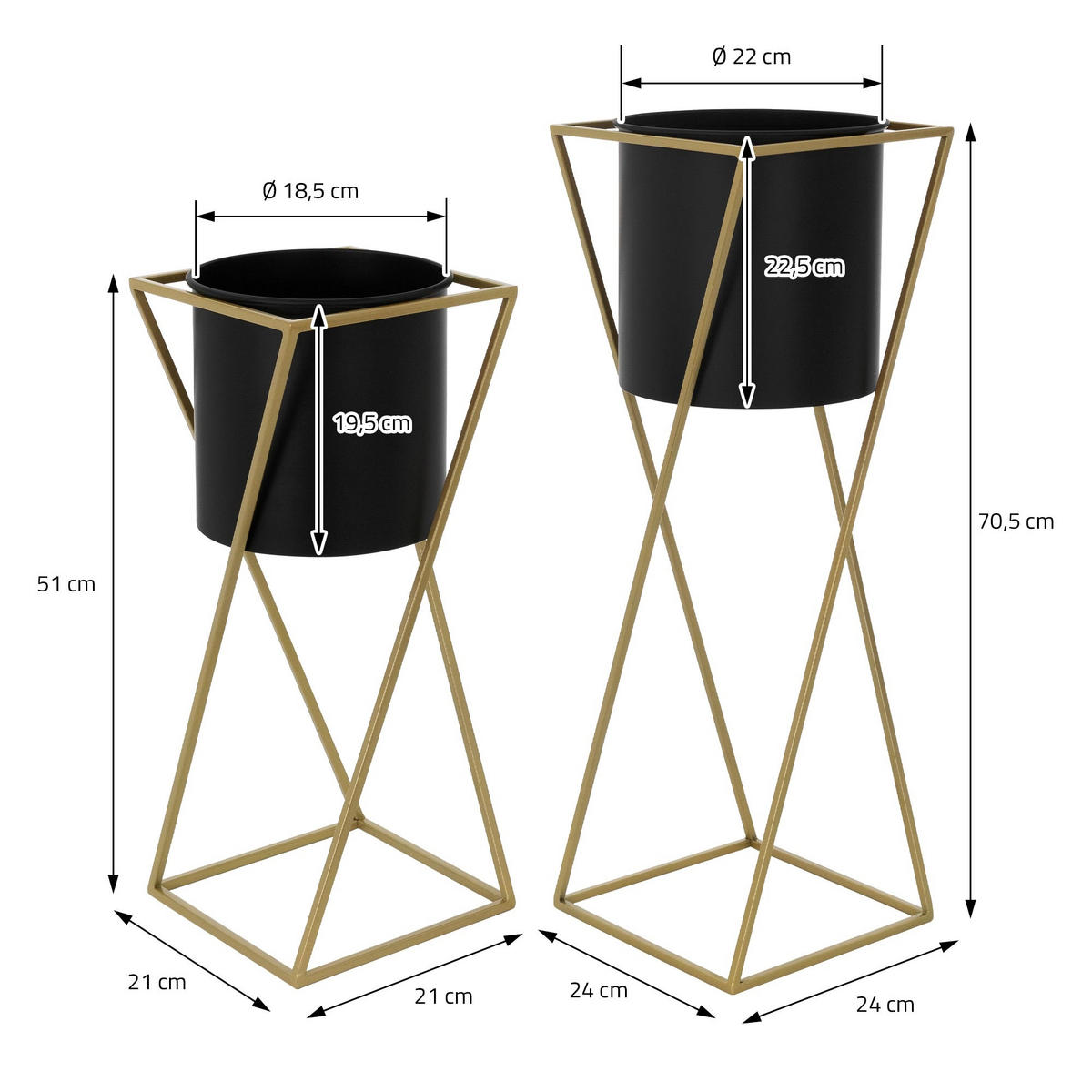 BLUMENSTÄNDER 2er Set - Goldfarben, Metall (24/24/70.5cm) - ML-DESIGN