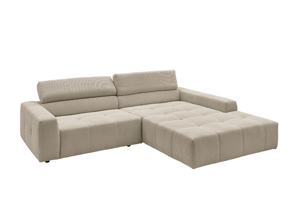 ECKSOFA RENO Beige Cord - Beige/Schwarz, Kunststoff/Textil (258/217cm) - KAWOLA
