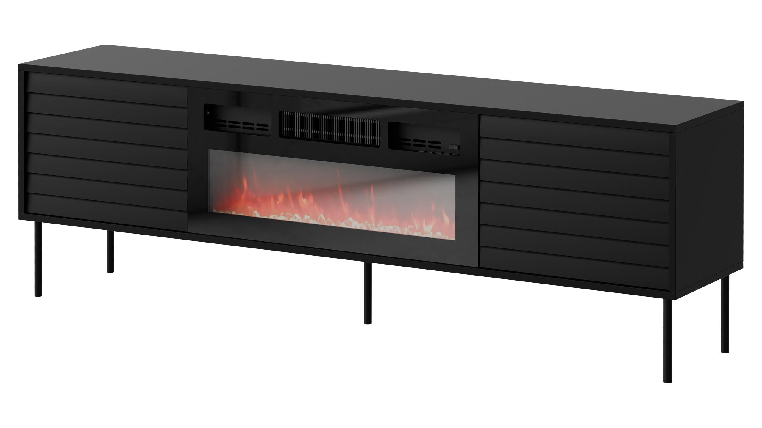 TV-LOWBOARD Cortina 180 mit Elektrische Kamin - Schwarz, Holzwerkstoff/Metall (180/60/40cm) - MIRJAN24