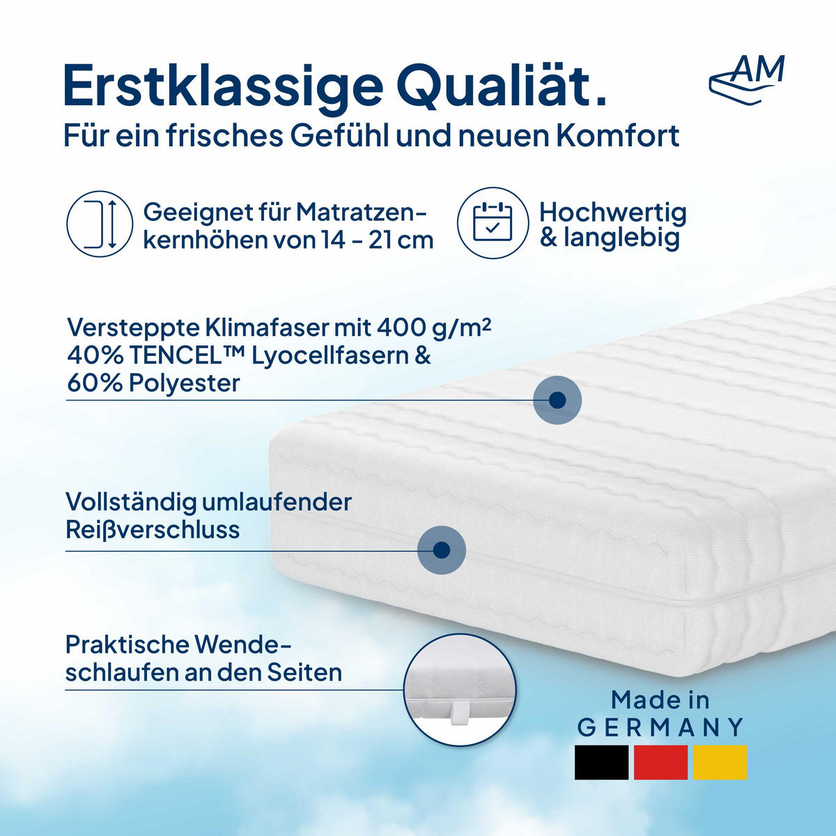 MATRATZENBEZUG Tencel 100/200cm für 14cm Kernhöhe - Weiß, Textil (100/200cm) - AM Qualitätsmatratzen