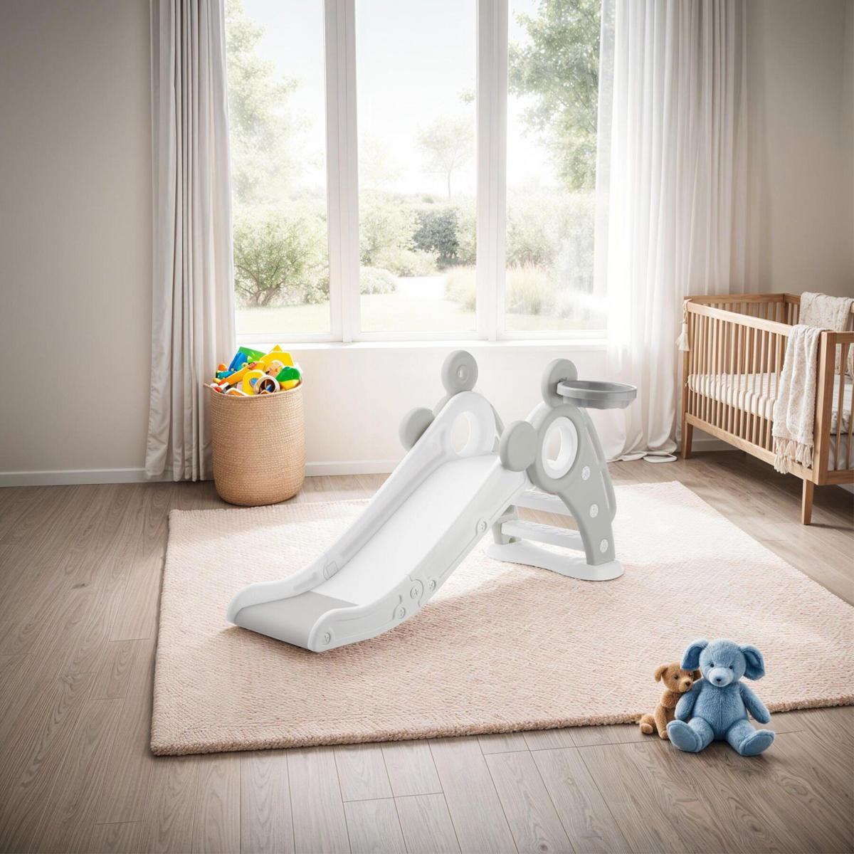 KINDERRUTSCHE Joy, Belastbarkeit 50 kg, 128 x 66,5 x 67,5 cm, grau - Grau, Kunststoff (66.5/67.5/128cm) - tectake