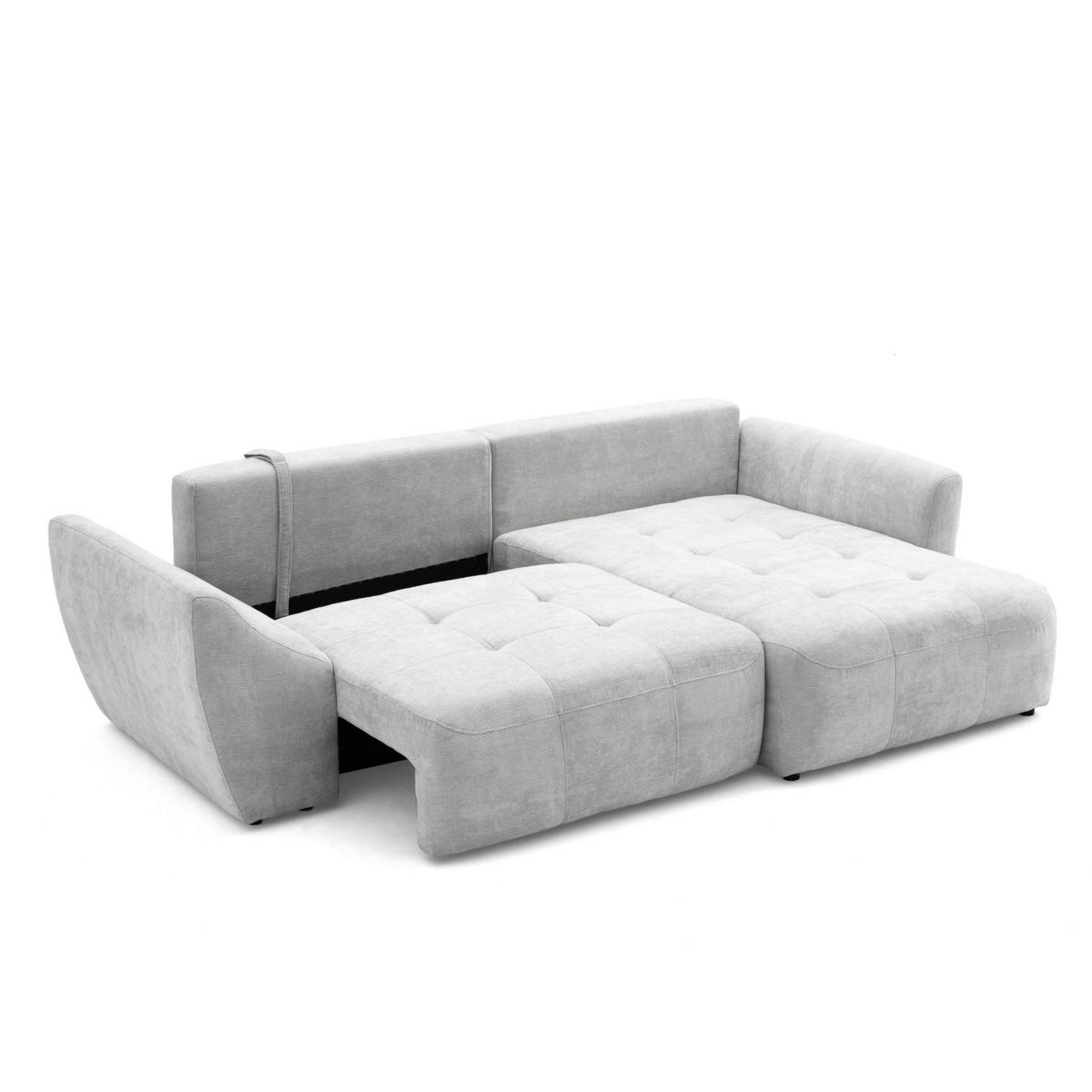 ECKSOFA NICE L Rechts mit Schlaffunktion 137x204 Chenille Hellgrau - Hellgrau/Schwarz, Holz/Textil (165/260cm) - Muffo