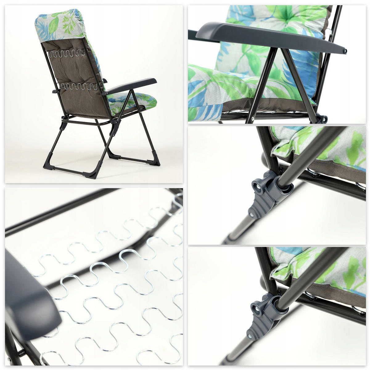 GARTENLIEGESTUHL 119 x 55 cm „Leaves“ - Blau/Weiß, Metall (58/119cm) - KADAX