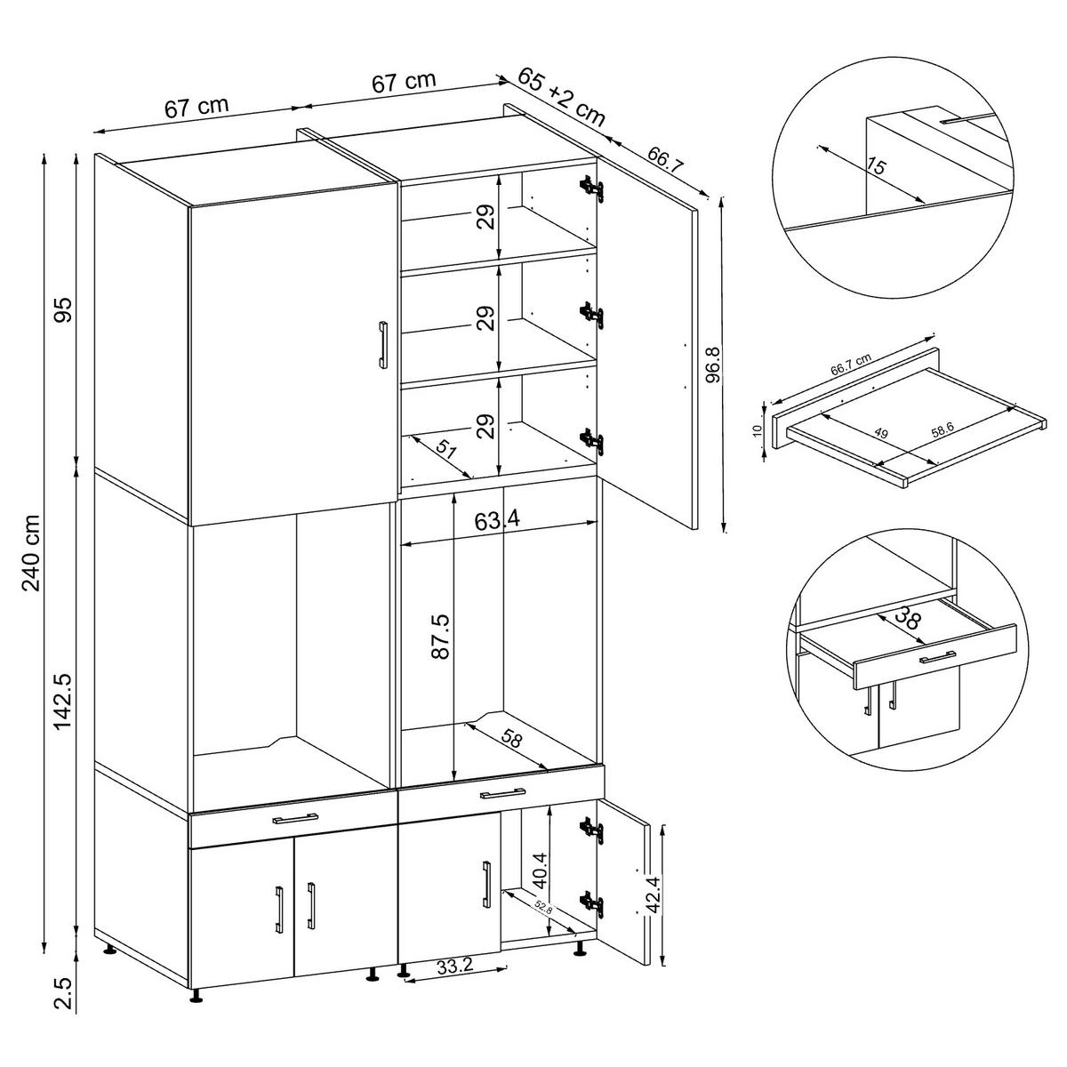WASCHMASCHINENSCHRANK Serie 3 134cm Breit, 240cm Hoch - Schwarz, Holzwerkstoff (134/240/67cm)