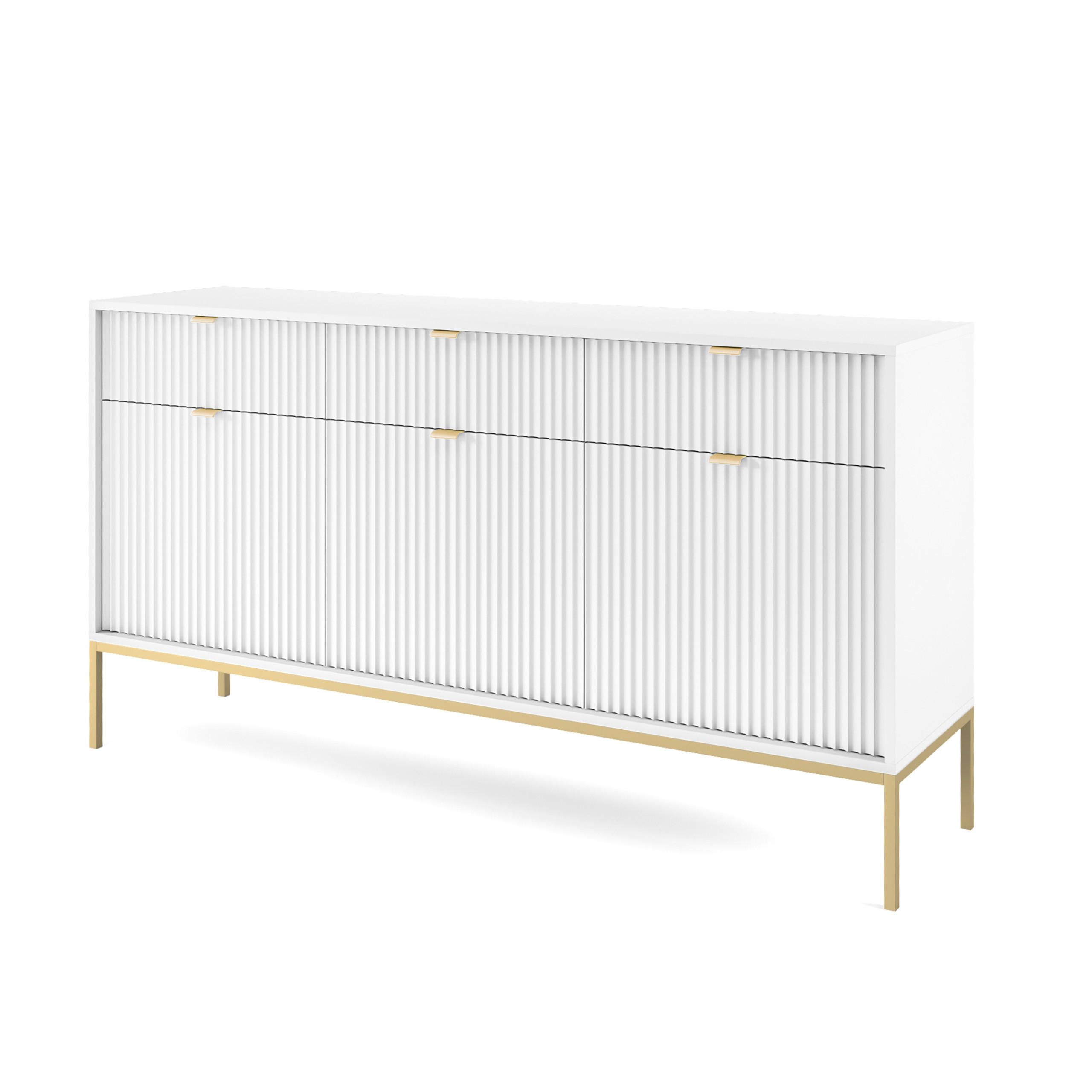 SIDEBOARD STELLARE 154/83/39 cm mit 3 Schubladen 3 Türen Weiß - Goldfarben/Weiß, Holzwerkstoff (154/83/39cm) - MASSENO