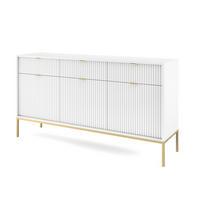 SIDEBOARD STELLARE 154/83/39 cm mit 3 Schubladen 3 Türen Weiß - Goldfarben/Weiß, Holzwerkstoff (154/83/39cm) - MASSENO