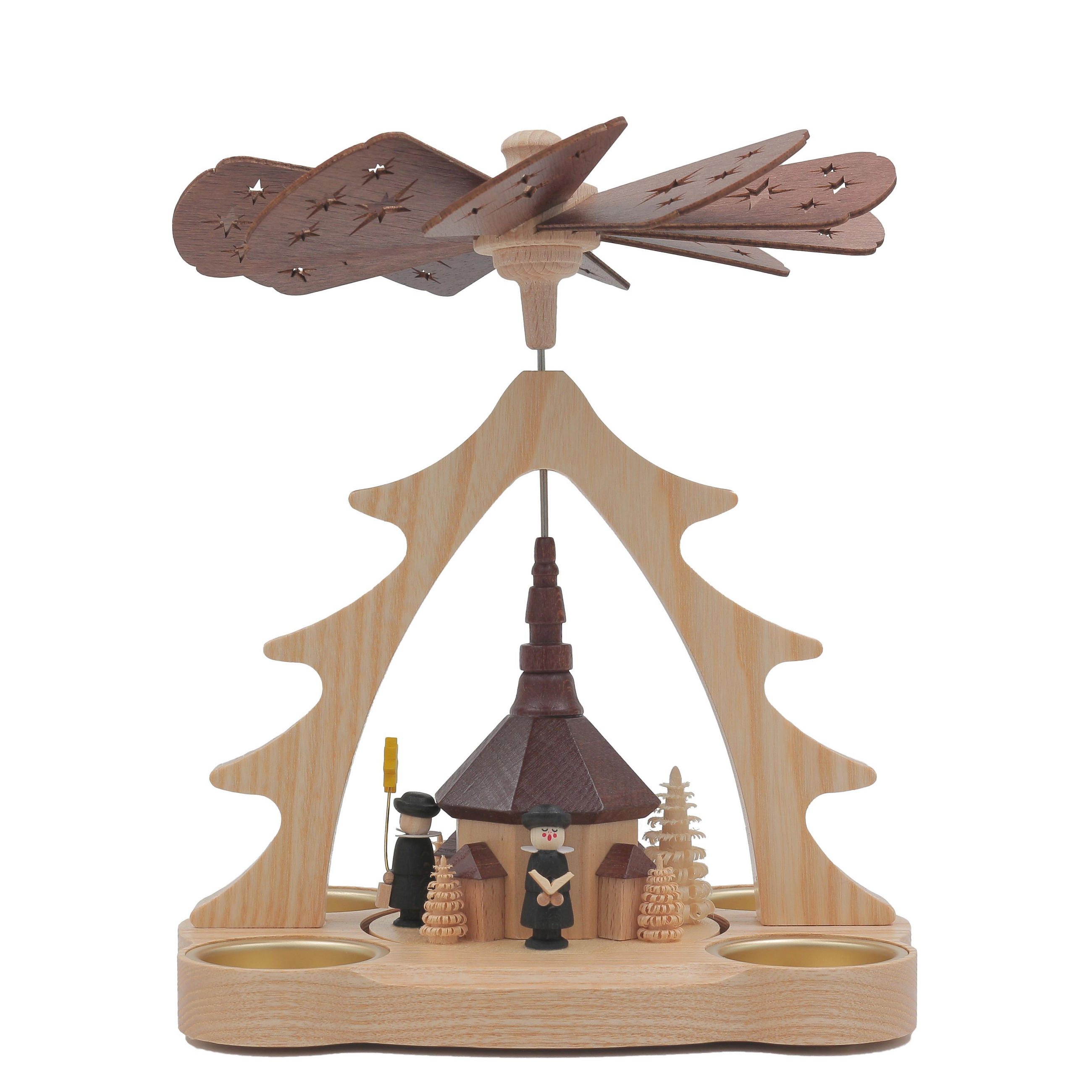PYRAMIDE Seiffner Kirche für 4 Teelichter 14/18/22 cm - Multicolor, Holz (14/22/14cm)