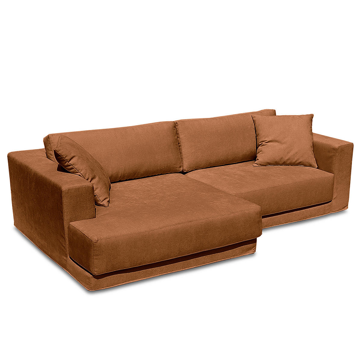 ECKSOFA mit Wechselbezug - Longchair, Webstoff - Schwarz/Kupferfarben, Kunststoff/Textil (260/155cm) - home24
