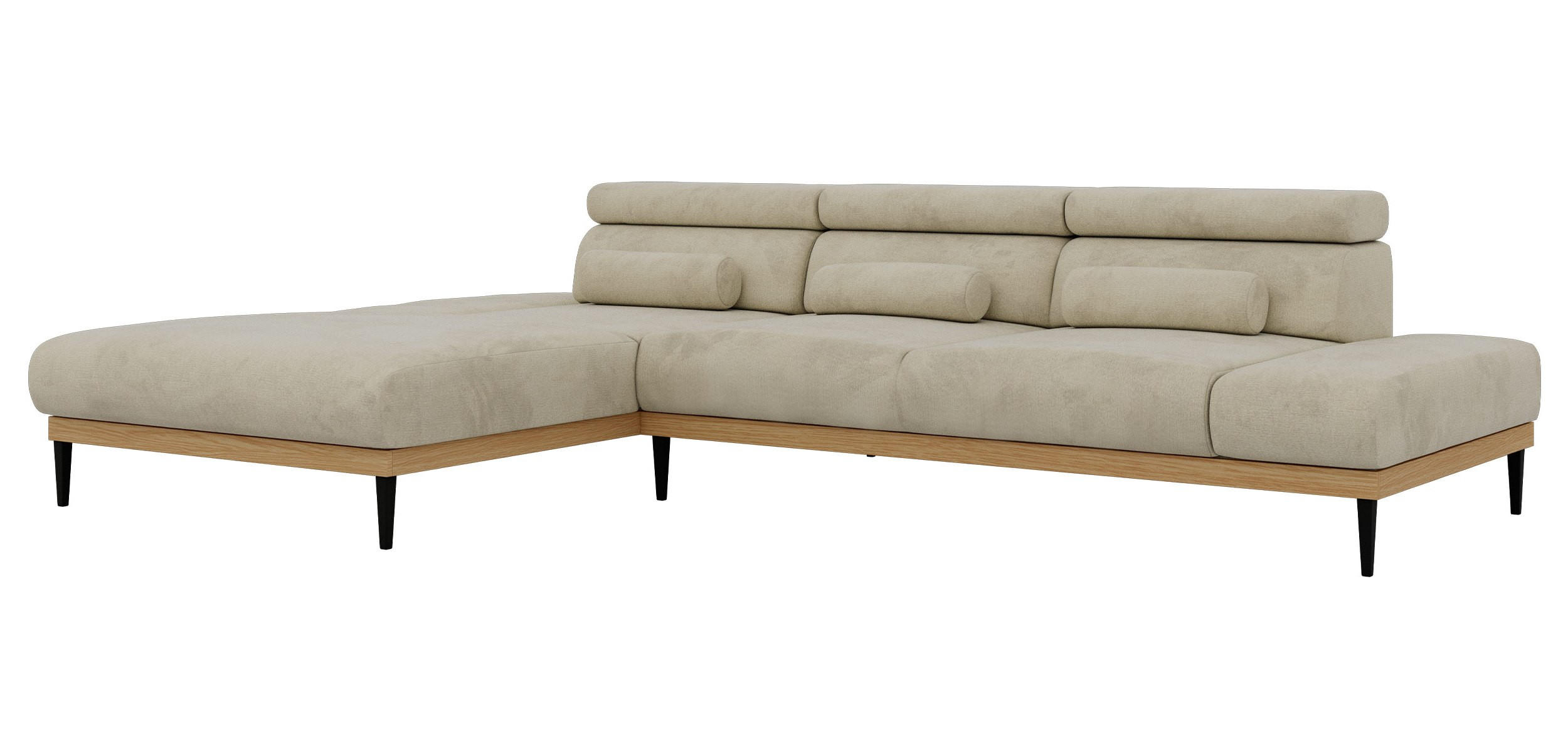 ECKSOFA PAVERO L - Beige Velvet - Links Seite - Beige/Schwarz, Textil/Metall (205/316cm) - MKS