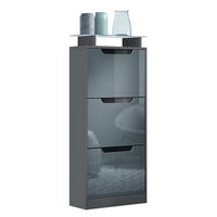 SCHUHSCHRANK Space Grau Hochglanz - Grau, Holzwerkstoff (46/128/23cm) - Vladon