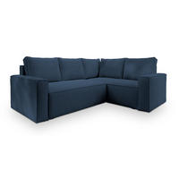 ECKSOFA ESTANO R-S Blau Kordstoff mit Schlaffunktion - Blau, Holz (230/158cm) - MASSENO