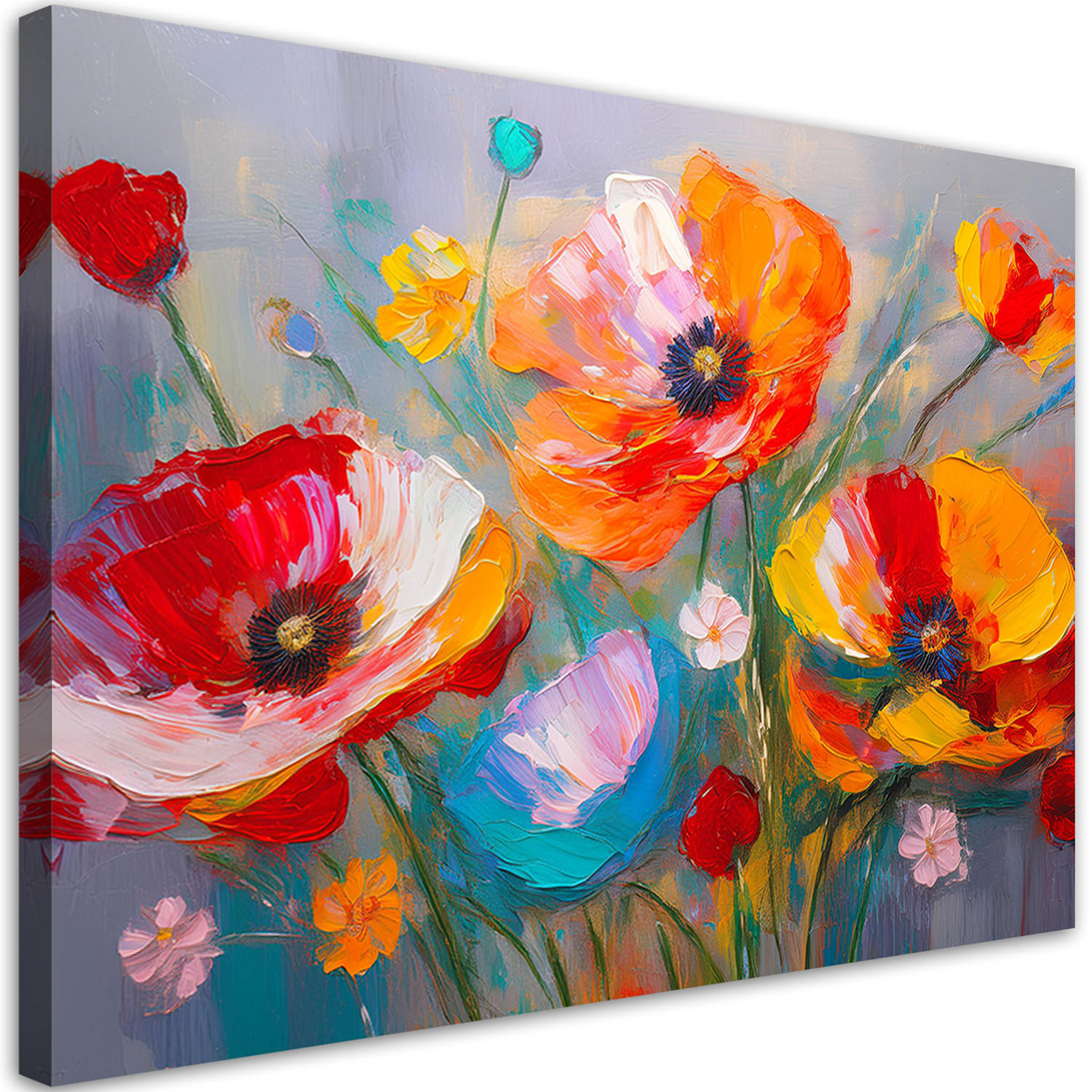 WANDBILD farbige mohnblumen auf dem feld gemalt - Multicolor, Textil (60/40cm) - Feeby
