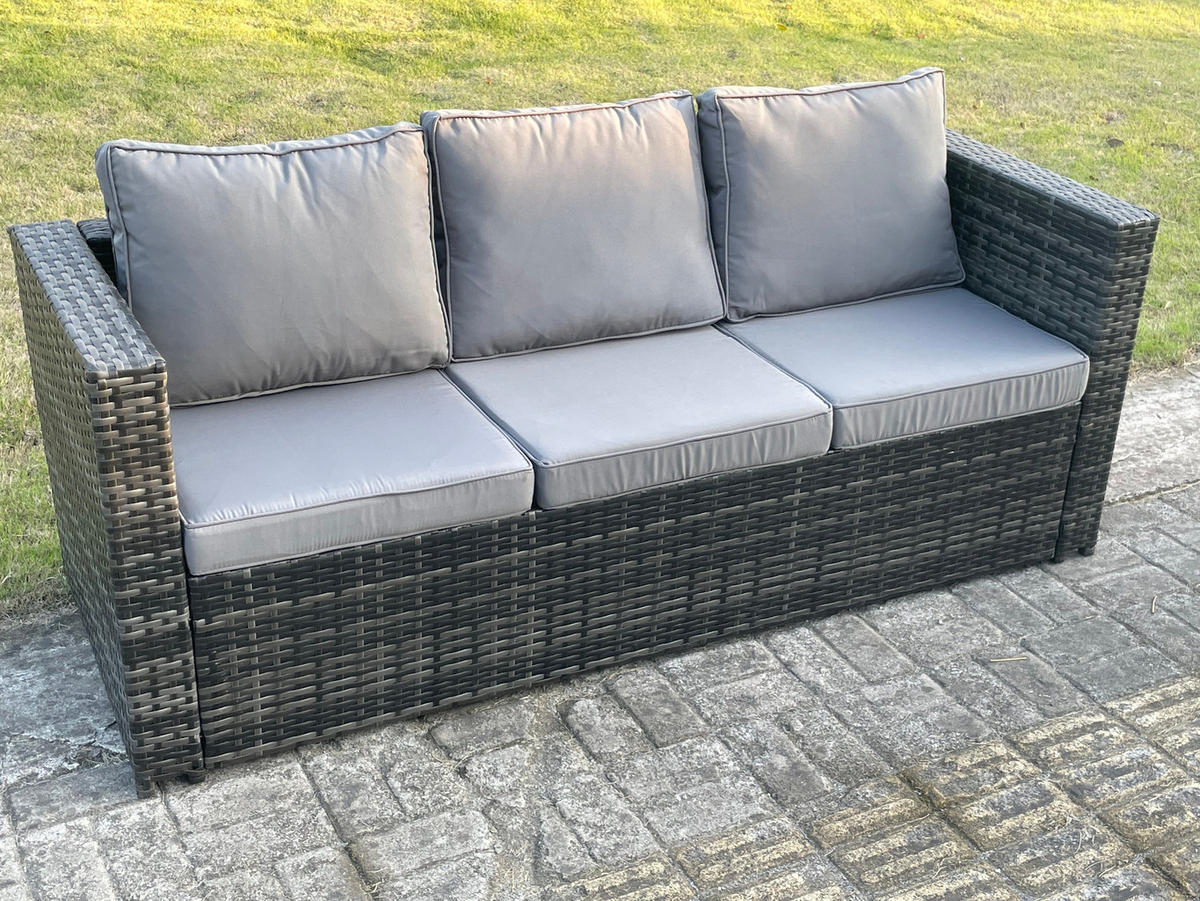 GARTENTISCHGRUPPE Polyrattan 8-Sitzer - Dunkelgrau/Grau, Glas/Kunststoff - Fimous