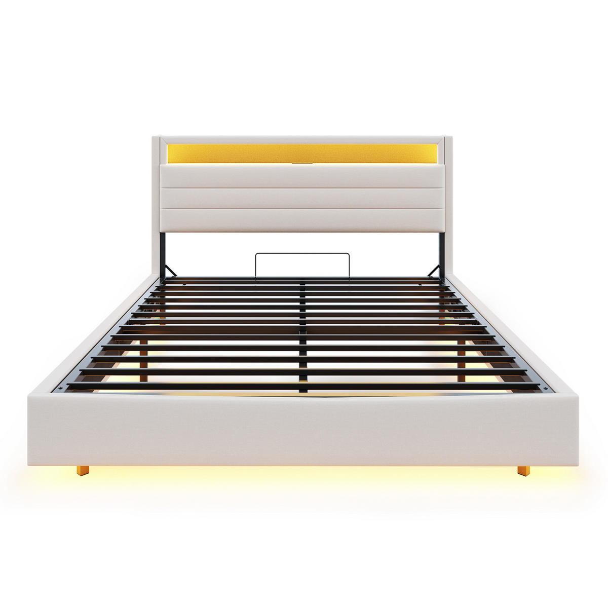 POLSTERBETT mit hydraulischem Stauraum 140x200 cm Leinen Beige - Beige, Metall (140/200cm) - Beauniv