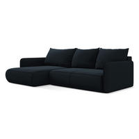 ECKSOFA mit Schlaffunktion Samt Stoff Blau - Blau/Schwarz, Kunststoff/Textil (148/240cm) - Makamii
