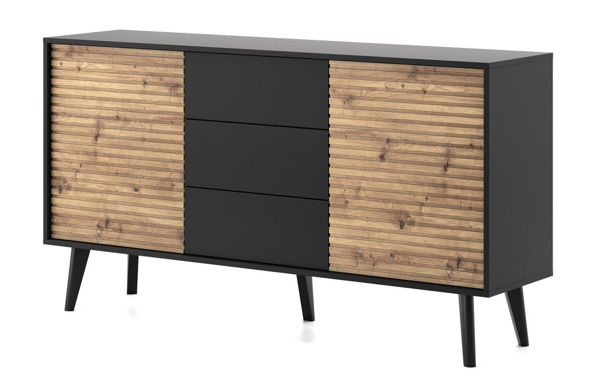 KOMMODE Willow Schwarz - Schwarz/Eiche Artisan, Holzwerkstoff (154/83/39cm) - Bettso