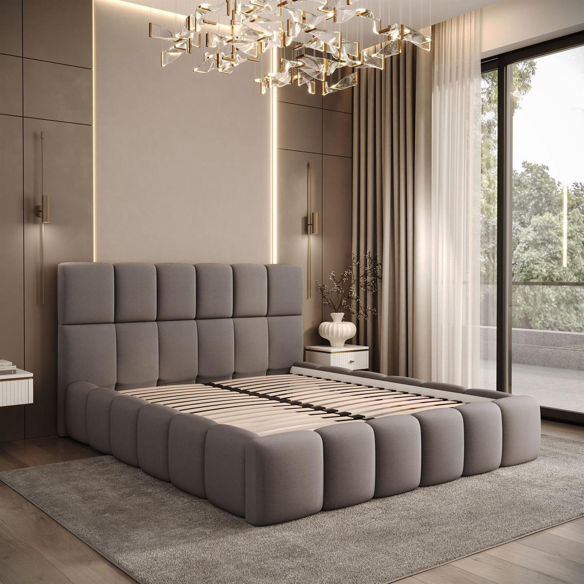 POLSTERBETT VENEZIA mit Bettkasten 180x200, Castel 20 - Taupe, Textil (180/200cm) - Lookway