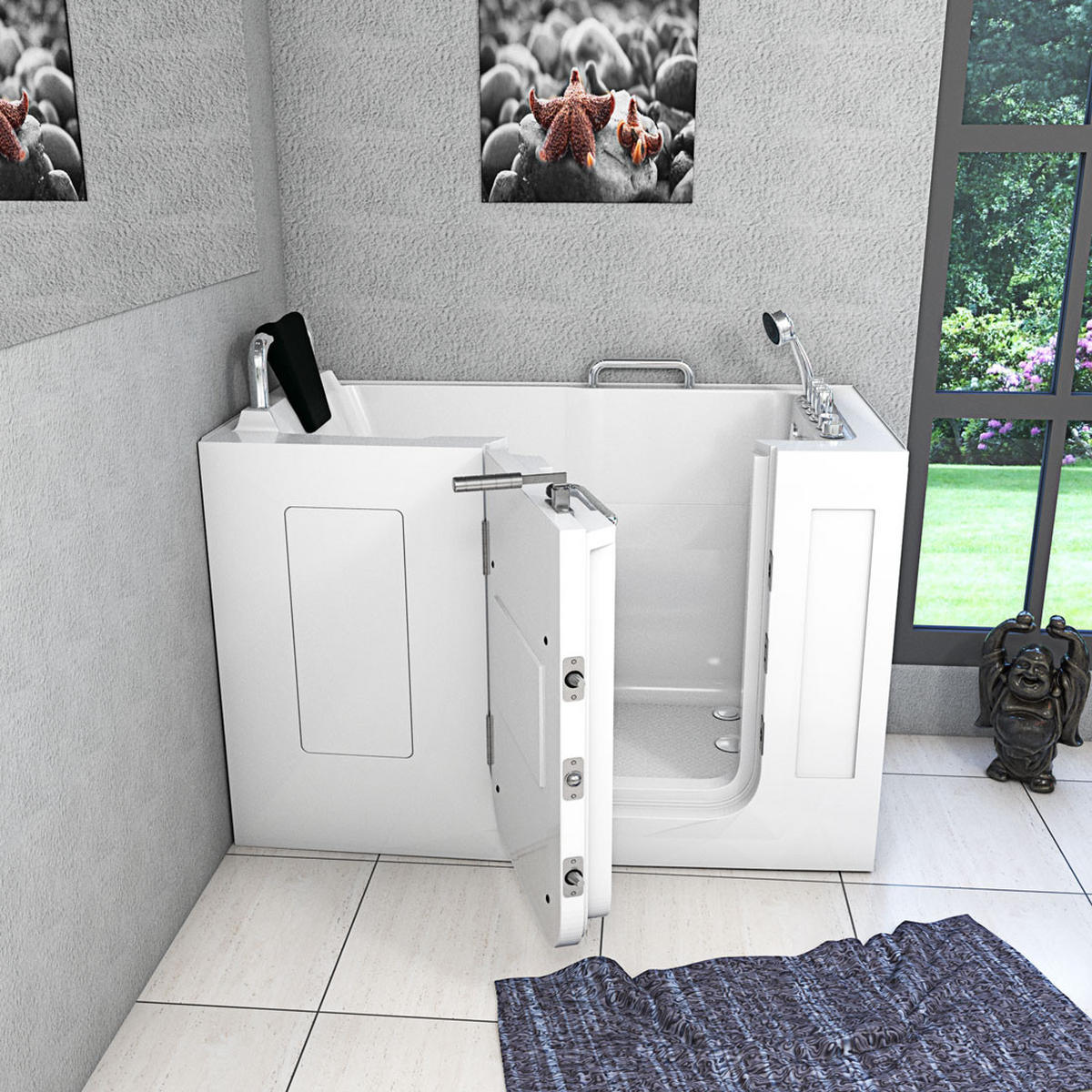 SITZWANNE Whirlpool mit Tür S07WP-TH-A-L - Weiß, Glas/Kunststoff (76/116/140cm) - AcquaVapore by Sandra Jentho