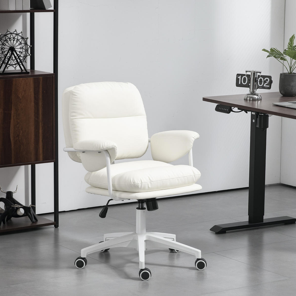 BÜROSTUHL mit Kippfunktion, gepolstert Schreibtischstuhl höhenverstellbar Weiß - Weiß, Holzwerkstoff/Kunststoff (64/98/65cm) - HOMCOM