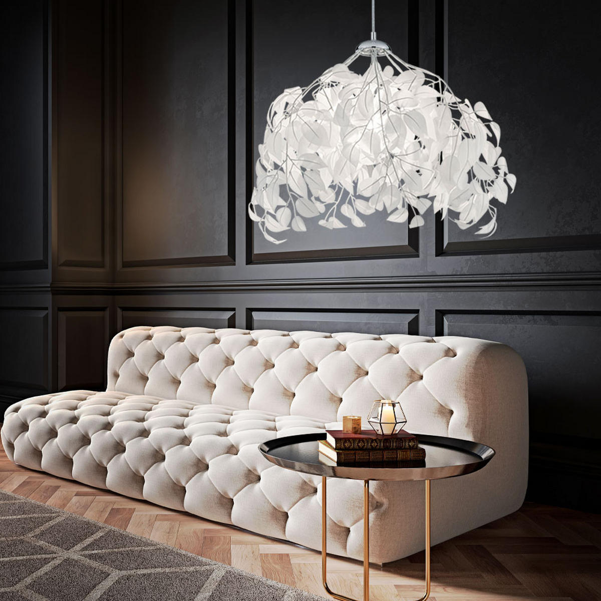 LED HÄNGELEUCHTE LEAVY Weiß Blattoptik - Weiß, Metall (38/38/150cm)