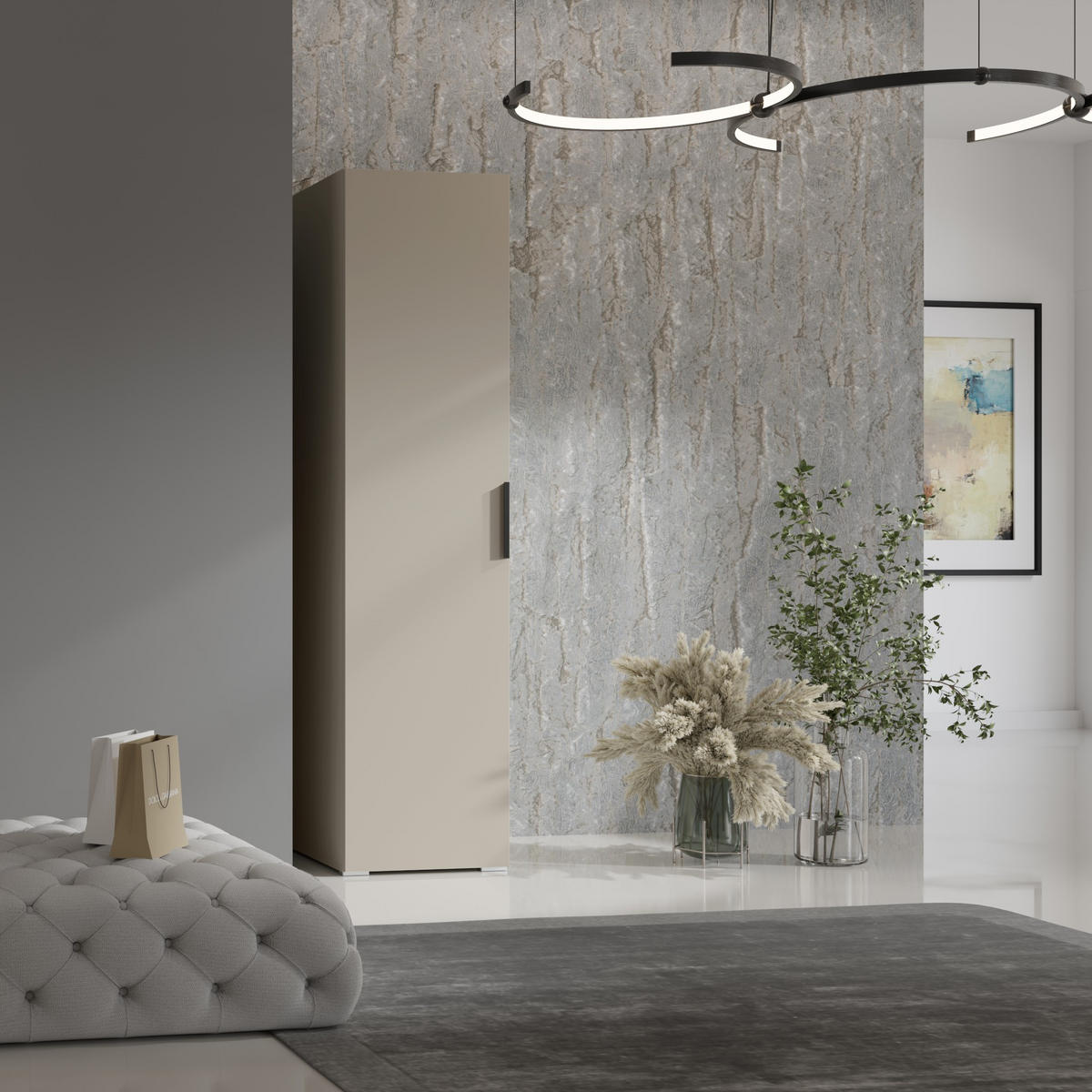 DREHTÜRENSCHRANK mit Einlegeböden Napoli 1D 50 Kaschmir (schwarzer oder goldener Griff) - Kaschmir/Silberfarben, Holzwerkstoff/Kunststoff (50/35/60cm) - mzm24