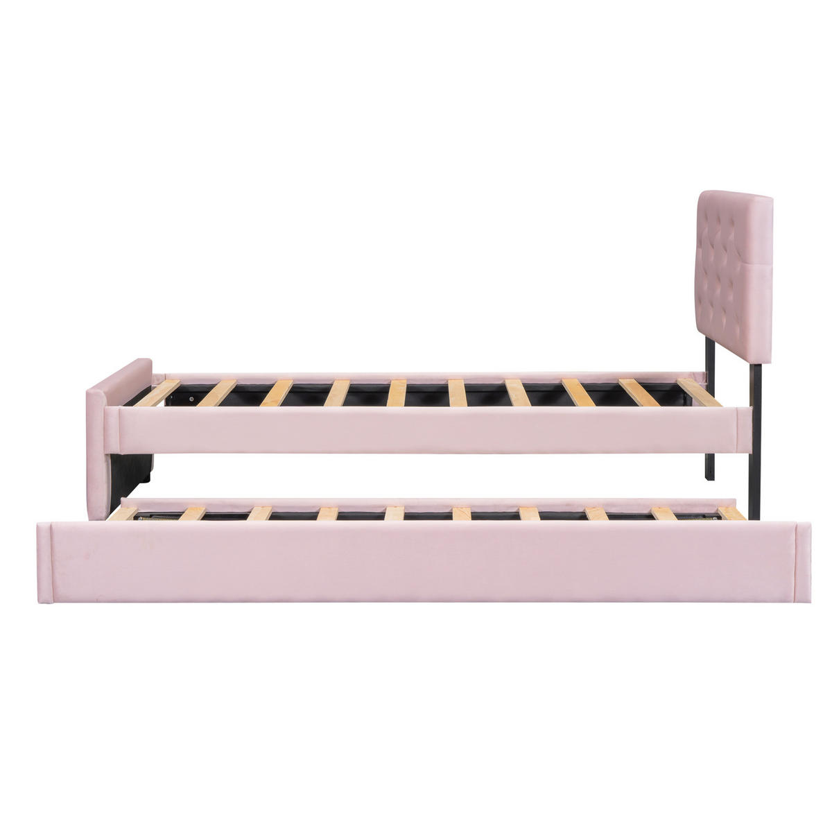 BETT mit Rollbett und Lattenrost 90x200 cm Samt Pink - Pink, Metall (90/200cm) - Meubliv
