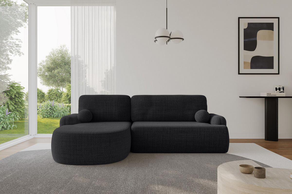 ECKSOFA mit Schlaffunktion und Bettkasten LIRA-L - 264x172x89 Schwarz - Schwarz, Holzwerkstoff/Textil (264/172cm) - ALTDECOR
