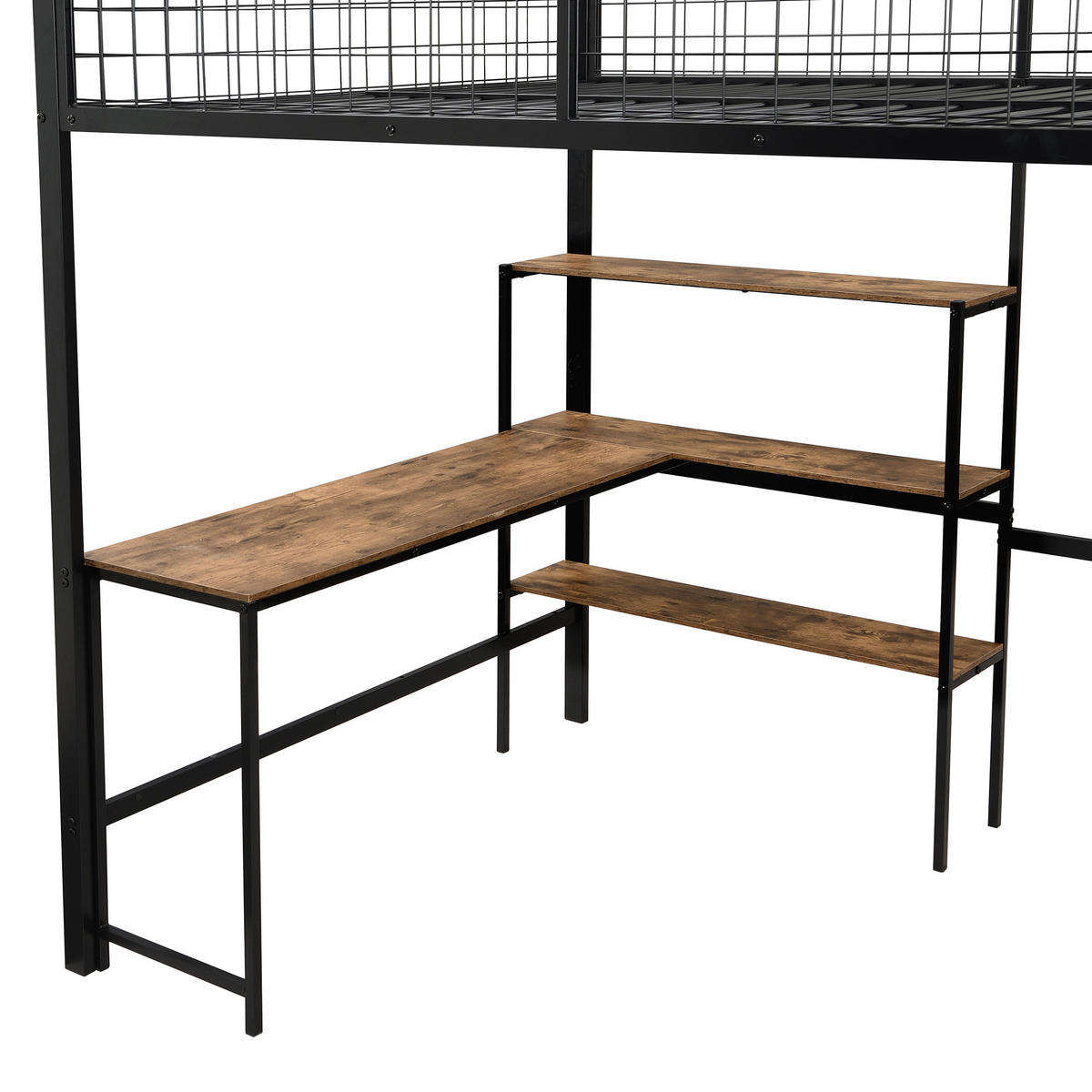 HOCHBETT 140/200 cm aus Metall und MDF mit Schreibtisch, Regalen und Kleiderschrank Schwarz/Braun - Schwarz, Metall (140/200cm) - Modenvie