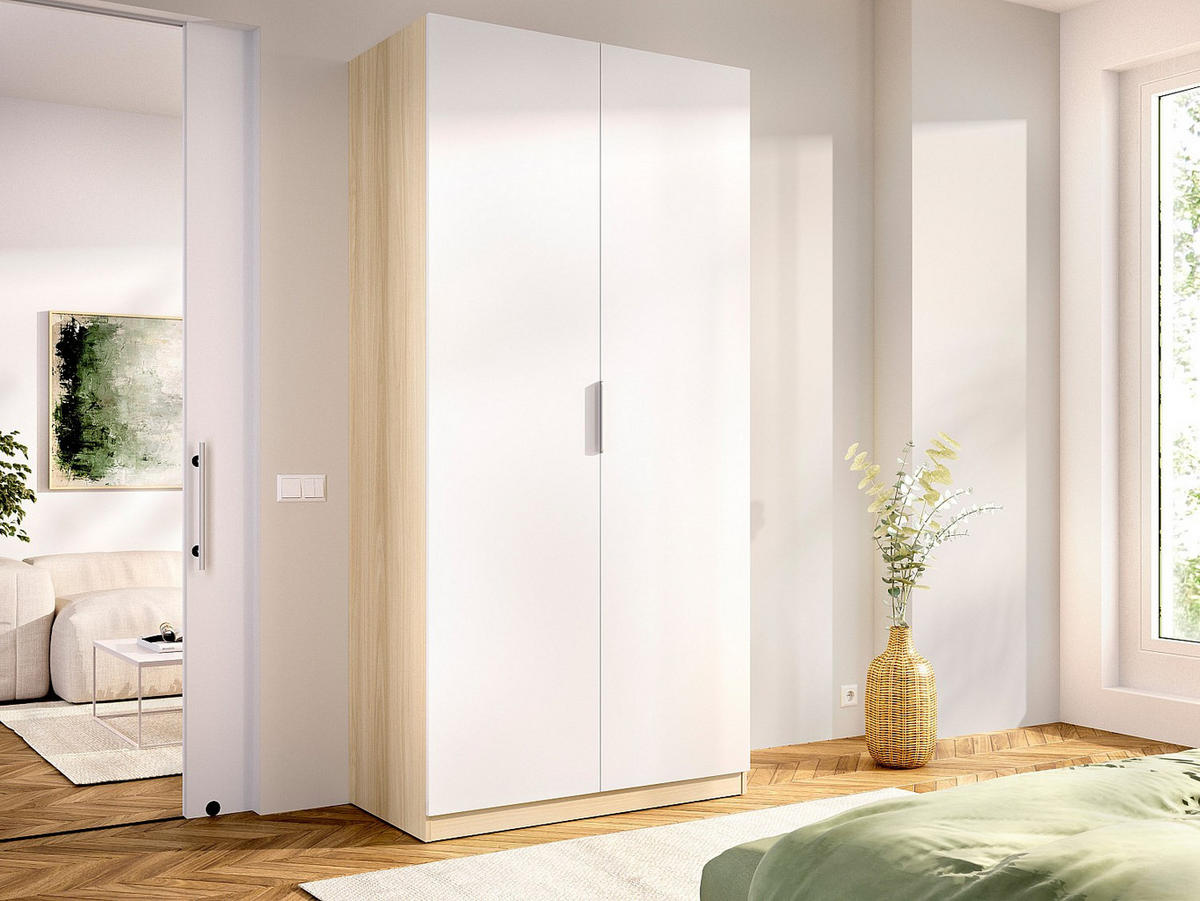 KLEIDERSCHRANK - 91 cm x 51.4 cm - holz - naturfarben hell, weiß Kalony - Naturfarben/Weiß, Holz (91/203.5/51.4cm) - Vente-Unique